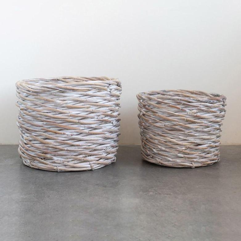 Whitewash Woven Arurog Baskets - Set of 2