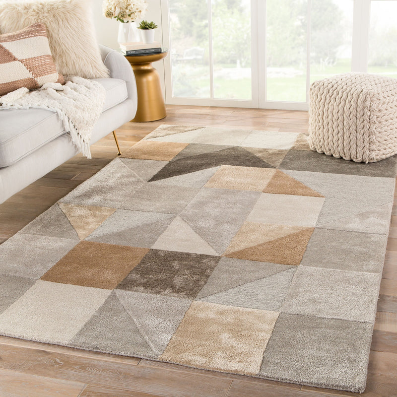 Penta Handmade Geometric Gray & Gold Area Rug