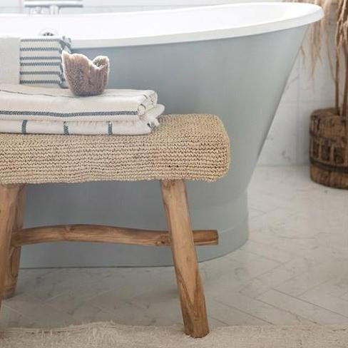 Woven Mendong & Teak Wood Stool