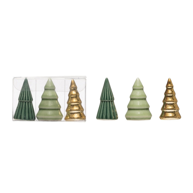 Porcelain Trees, Green & Gold Set of 3