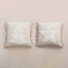 20" Square Cotton Blend Punch Hook Pillow with Tassels, Cream Color, 2 Styles