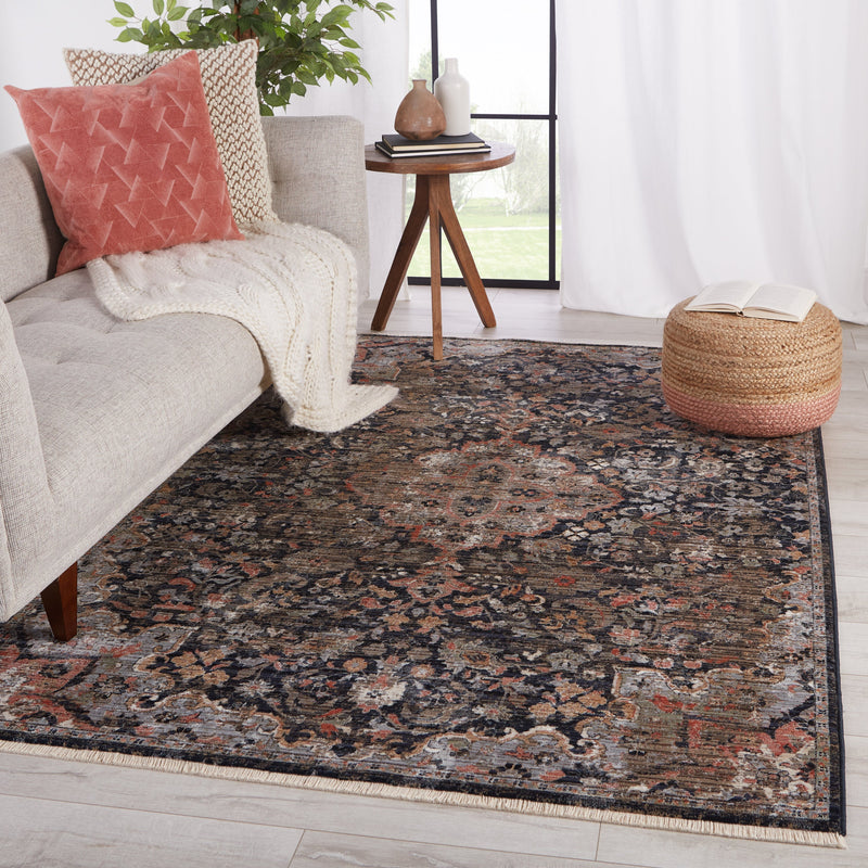 Amena Medallion Rug in Black & Dark Taupe