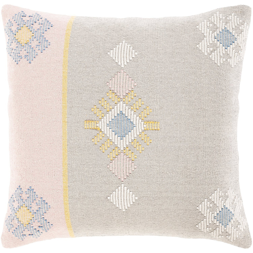 Zakaria ZKA-001 Hand Woven Pillow in Light Gray & Pale Pink by Surya