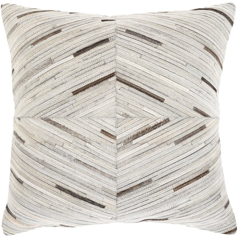 Zander ZND-003 Leather Pillow in Taupe & Light Grey by Surya