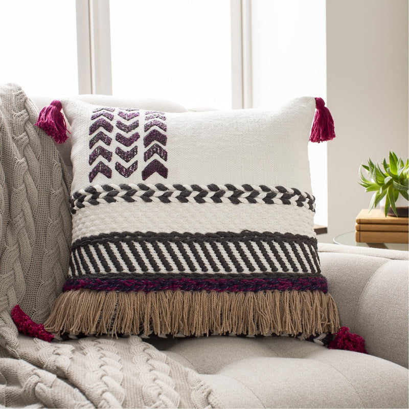 Zuri ZRI-001 Woven Pillow in White & Charcoal by Surya