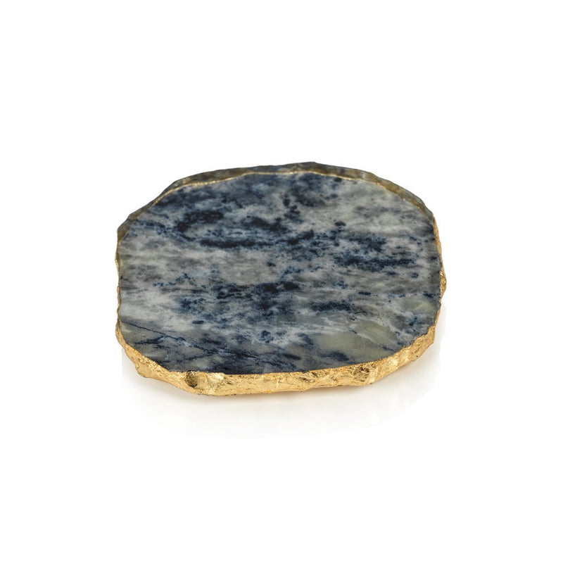 Agate Marble Glass Coaster w/ Gold Rim- Blue Tone