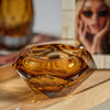 La bohème Hand Made Polished Cut Glass Bowl-Amber