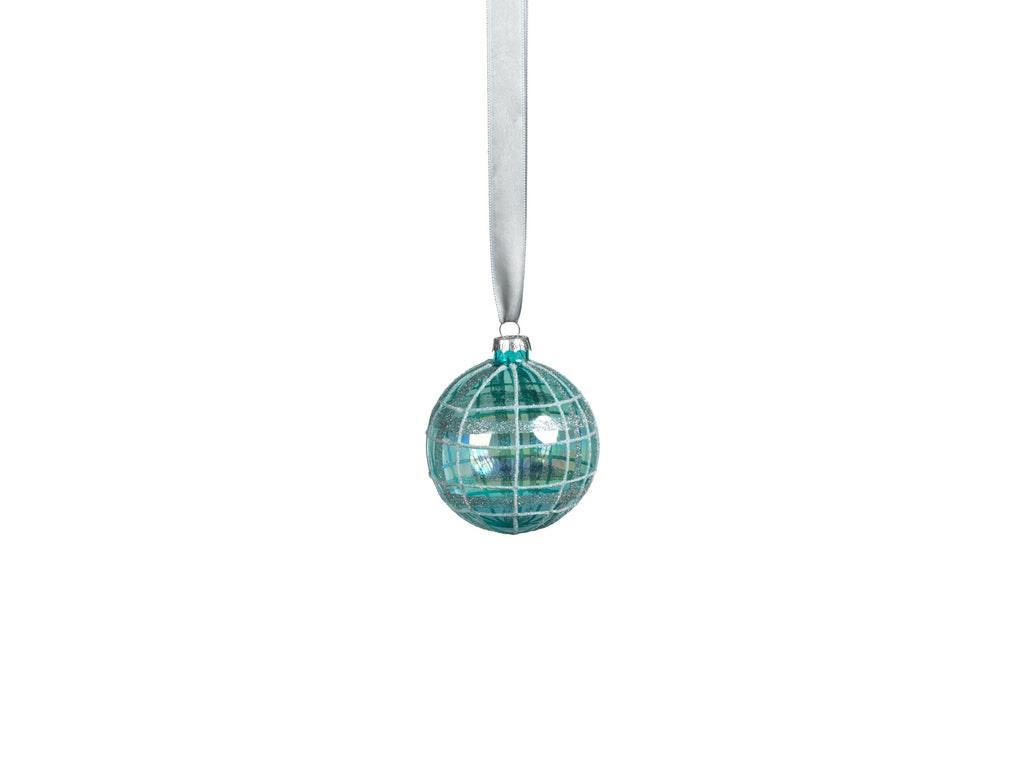 Blue Shimmer Plaid Glass Ball Ornaments - Set of 6