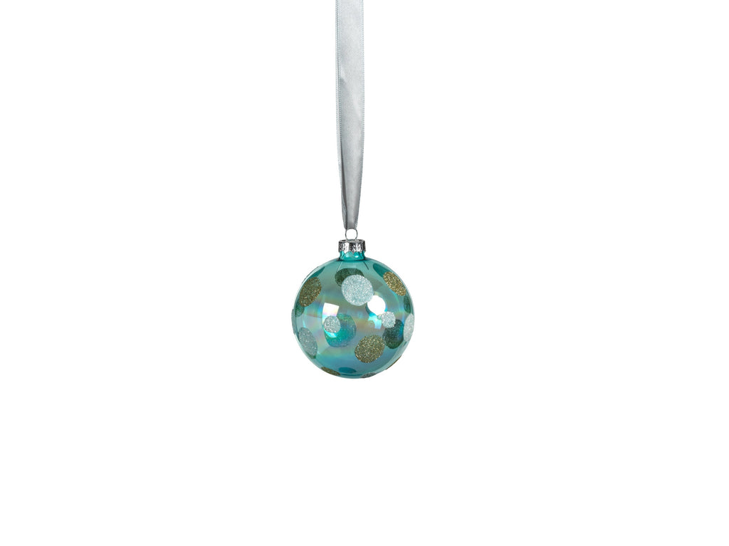 Blue Shimmer Polka Dot Glass Ball Ornaments - Set of 6