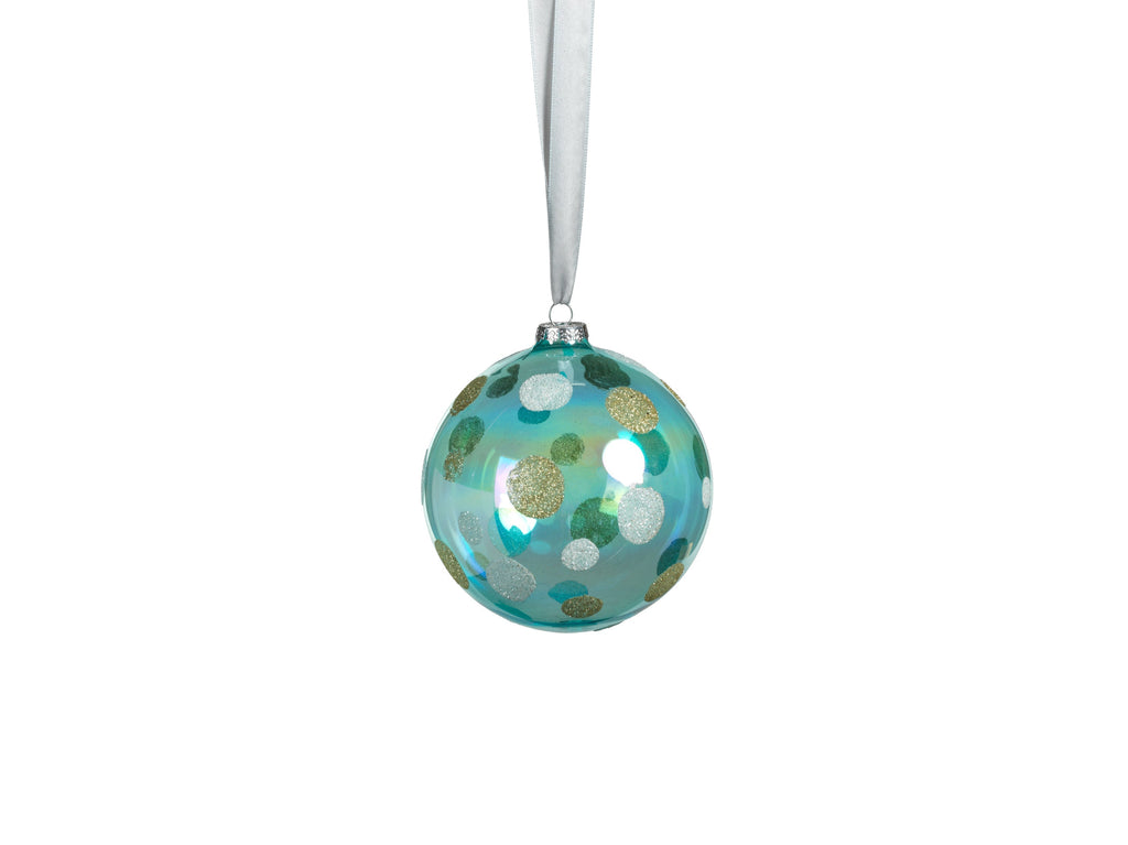 Blue Shimmer Polka Dot Glass Ball Ornaments - Set of 4