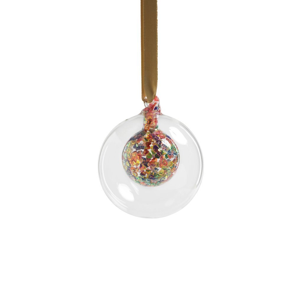 Double Glass Sequin Ball Ornament - Multicolored in Various Sizes