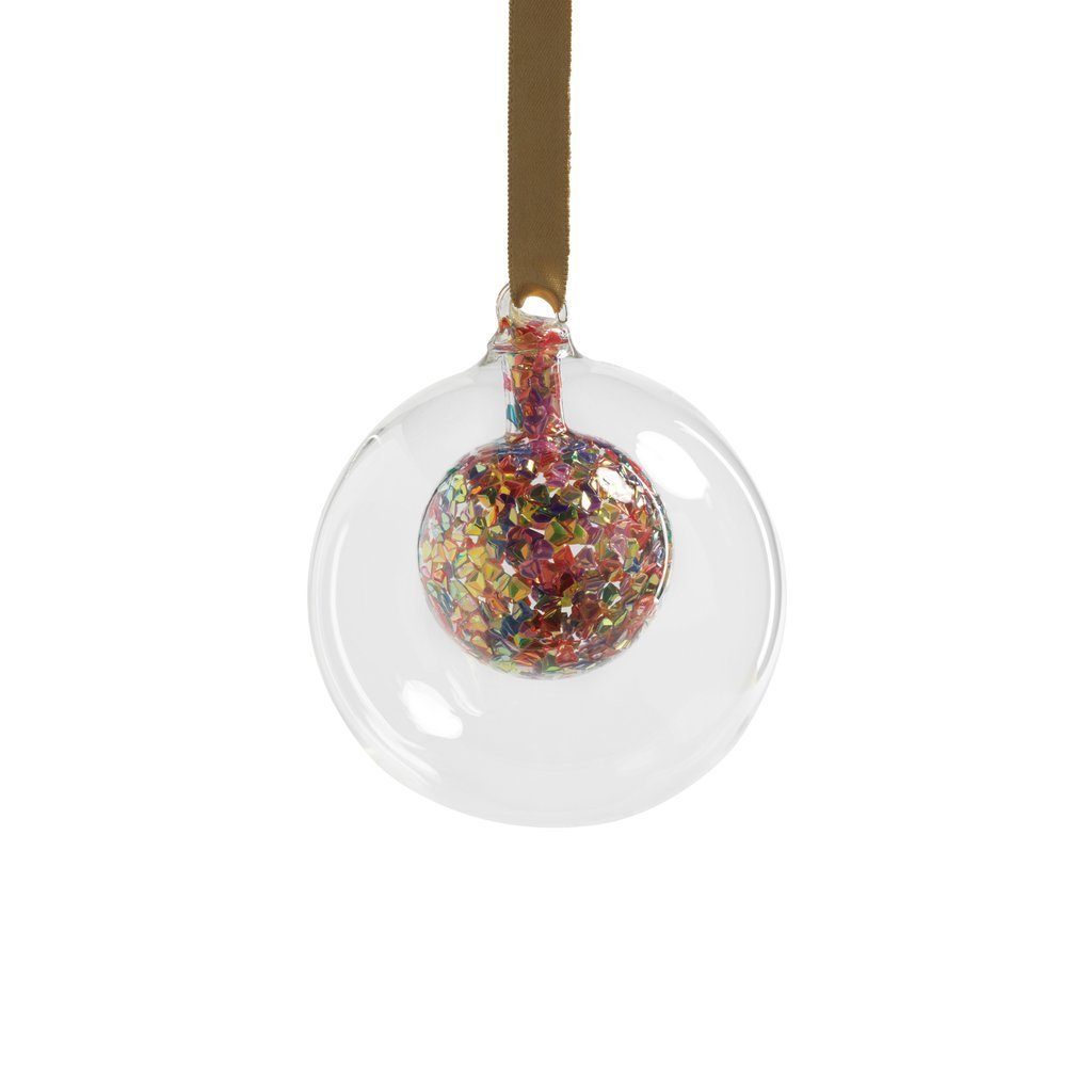 Double Glass Sequin Ball Ornament - Multicolored in Various Sizes