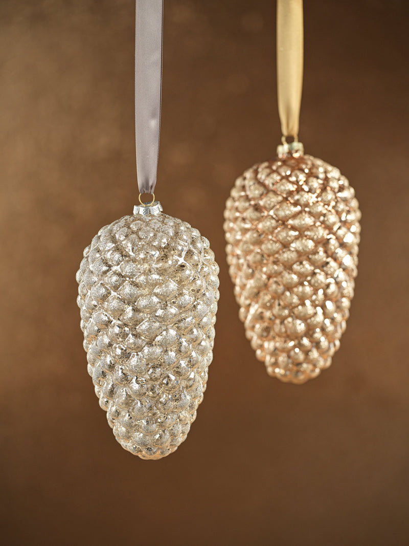 Alamo Long Glass Pine Cone Hanging Ornaments - Set of 4