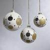 White Glass Ball Ornaments w/ Black w/ Gold Pattern - Set of 6