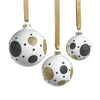 White Glass Ball Ornaments w/ Black w/ Gold Pattern - Set of 6