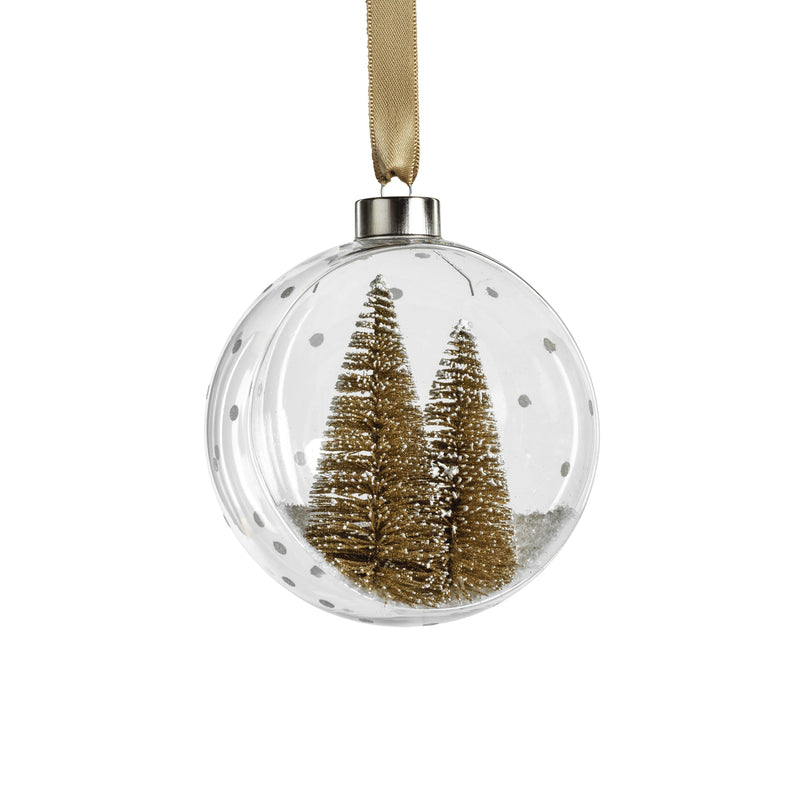 Clear Glass Ball Ornaments w/ Pine Trees - Set of 4