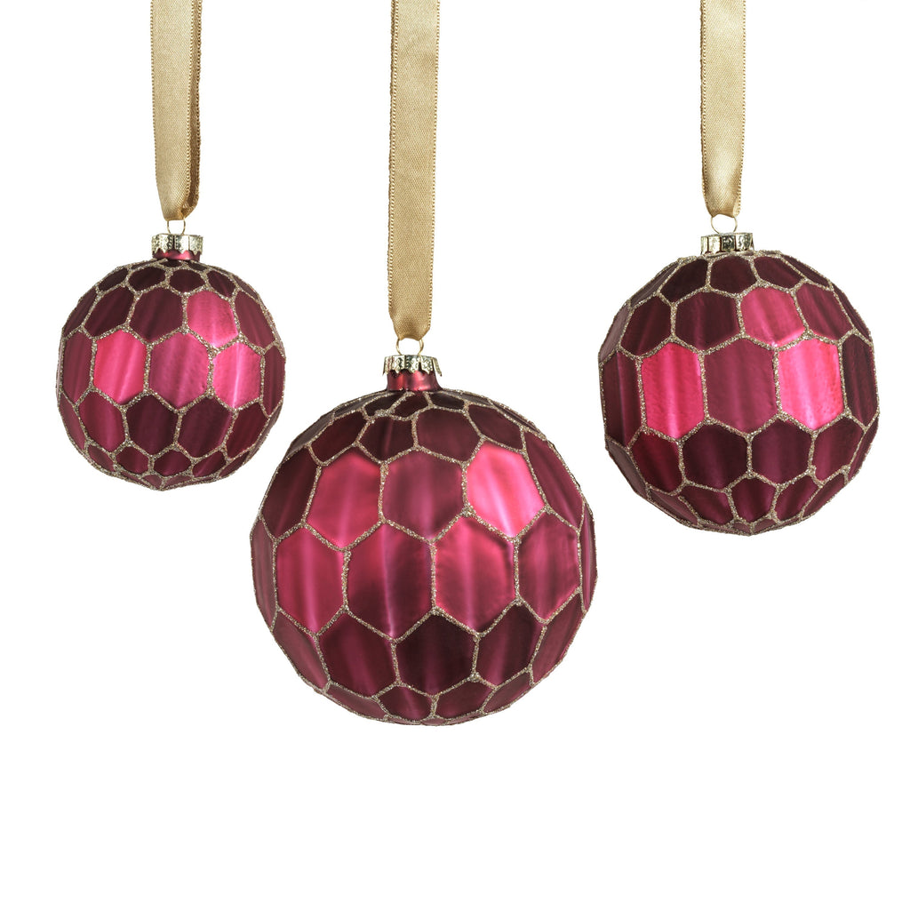 Beehive w/ Glitter Glass Ball Ornaments - Set of 6