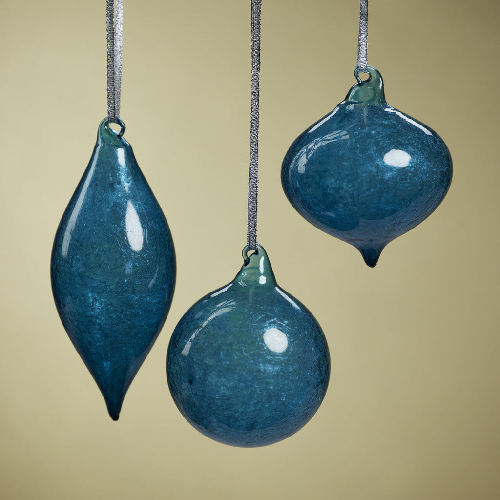 Assorted Ocean Blue Glass Hanging Ornaments - Set of 6