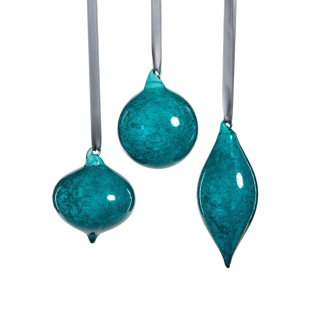 Assorted Ocean Blue Glass Hanging Ornaments - Set of 6