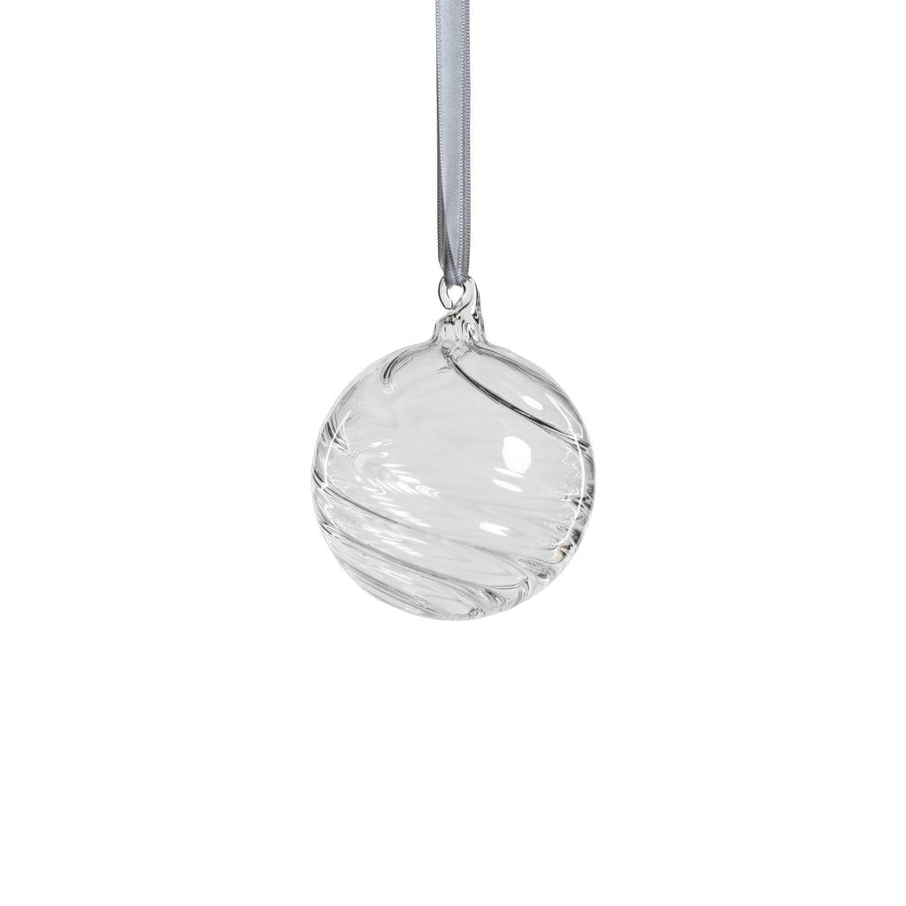 Clear Swirl Blown Glass Ball Ornaments - Set of 6