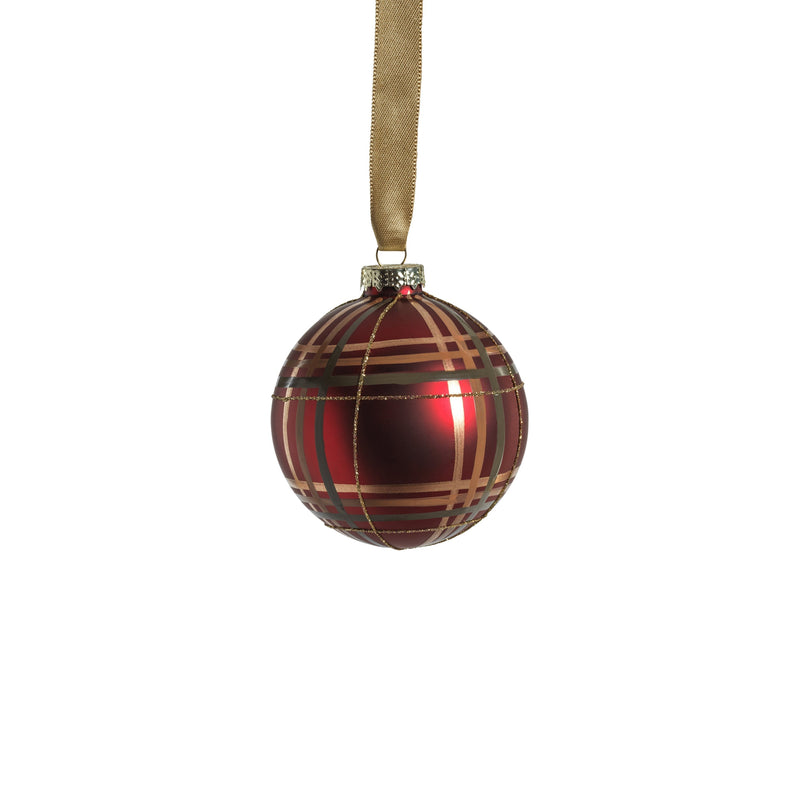 Plaid Metallic Glass Ball Ornaments - Set of 6