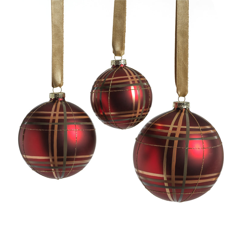 Plaid Metallic Glass Ball Ornaments - Set of 6