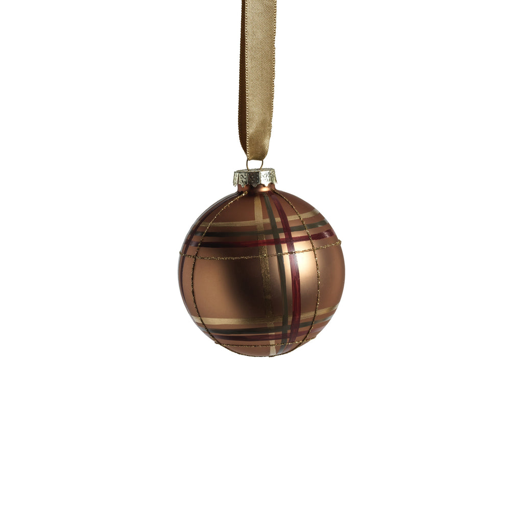 Plaid Metallic Glass Ball Ornaments - Set of 6