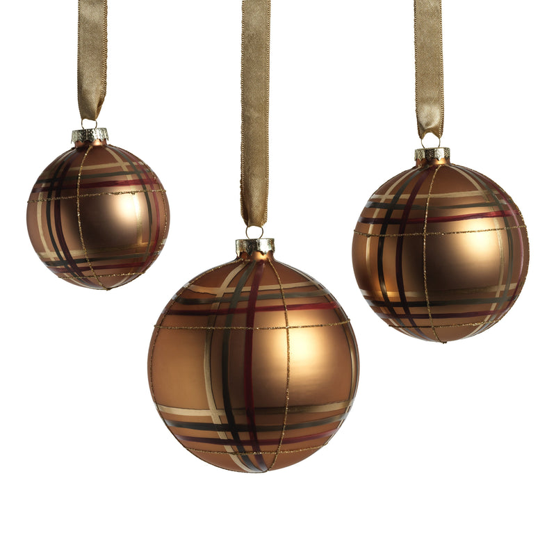 Plaid Metallic Glass Ball Ornaments - Set of 6