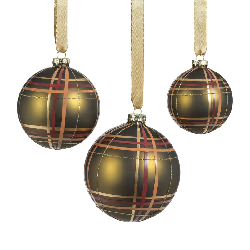 Plaid Metallic Glass Ball Ornaments - Set of 6