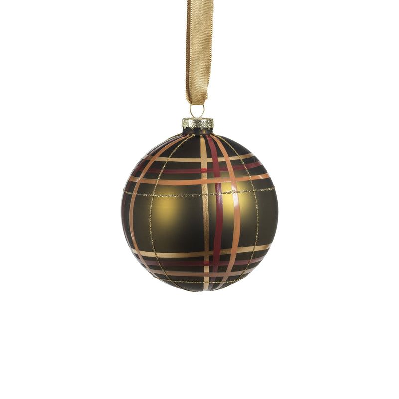 Plaid Metallic Green Glass Ball Ornaments - Set of 4