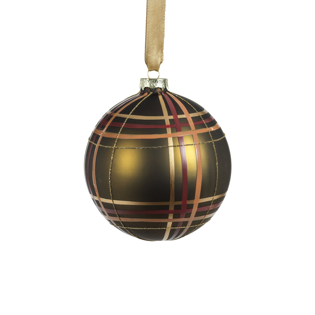 Plaid Metallic Green Glass Ball Ornaments - Set of 4