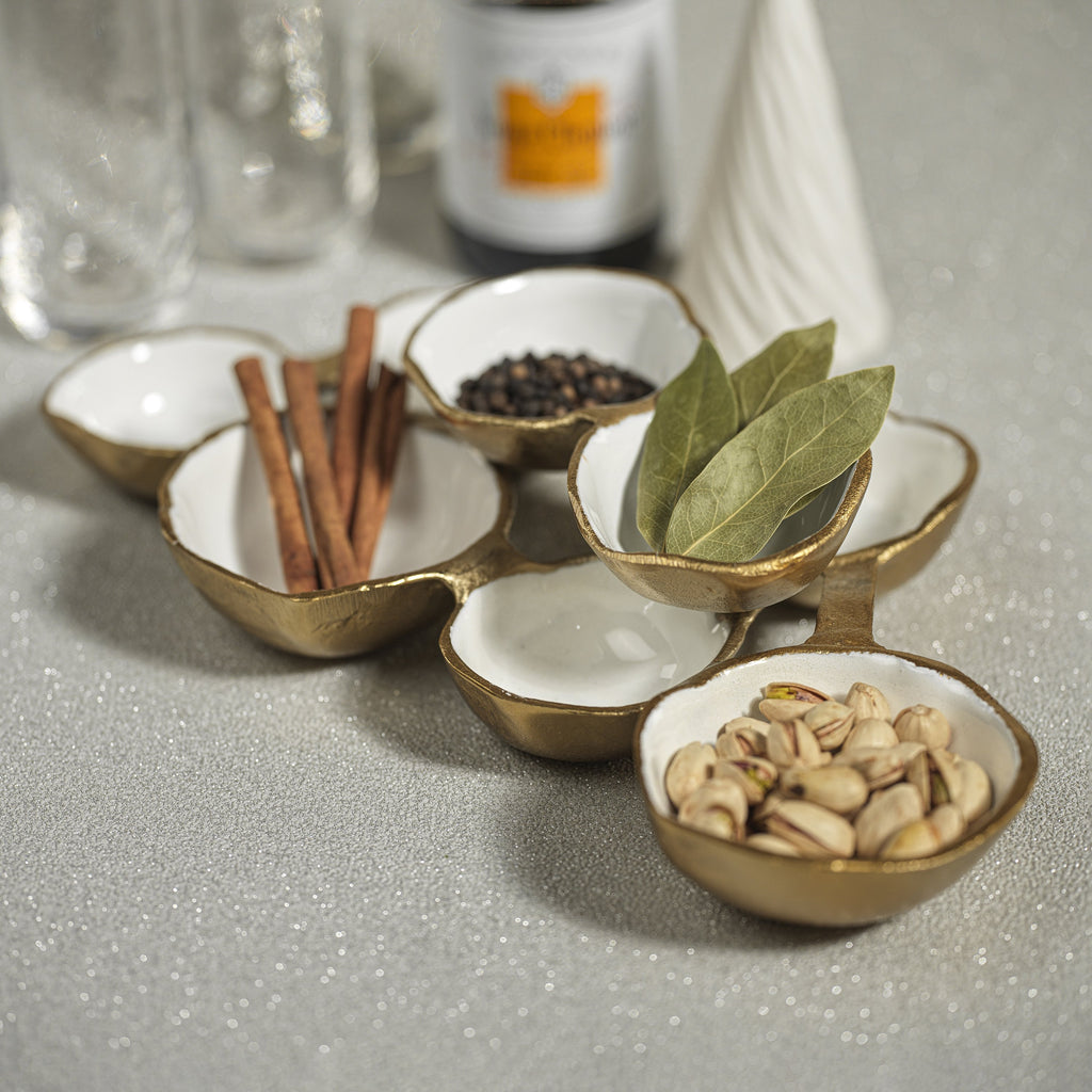 Small Cluster of Eight Serving Bowls - Gold and White