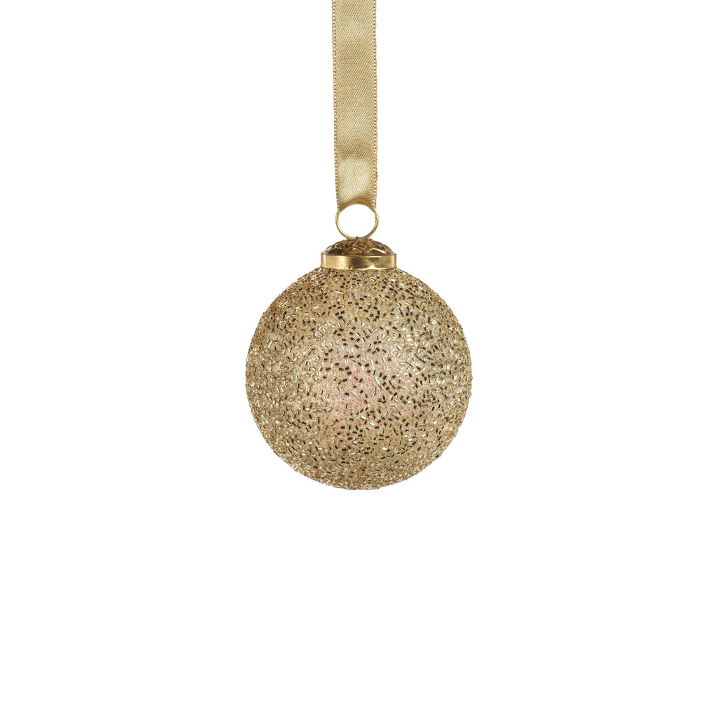 Gold Beaded Glass Ball Ornaments - Set of 6