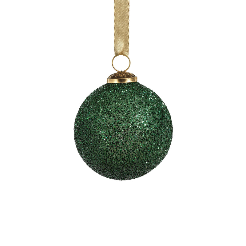 Green Beaded Glass Ball Ornaments - Set of 6