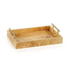 Leiden Burl Wood Rectangular Tray w/ Gold Handles - Medium