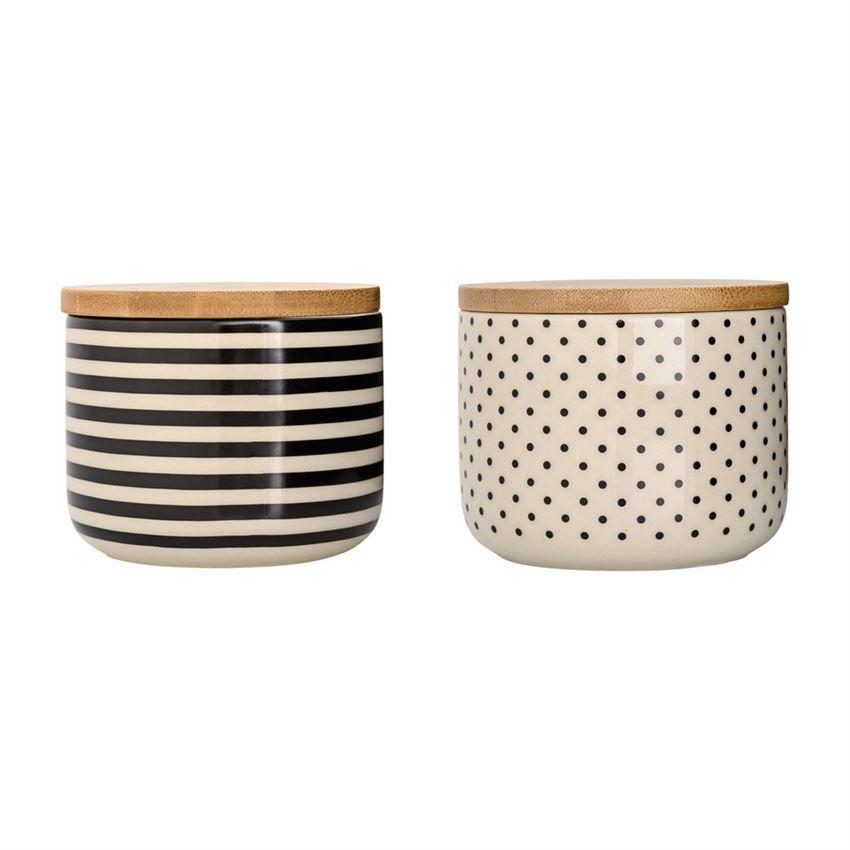 Set of 2 Off White & Black Jar w/ Wood Lids in 2 Styles design by BD Edition