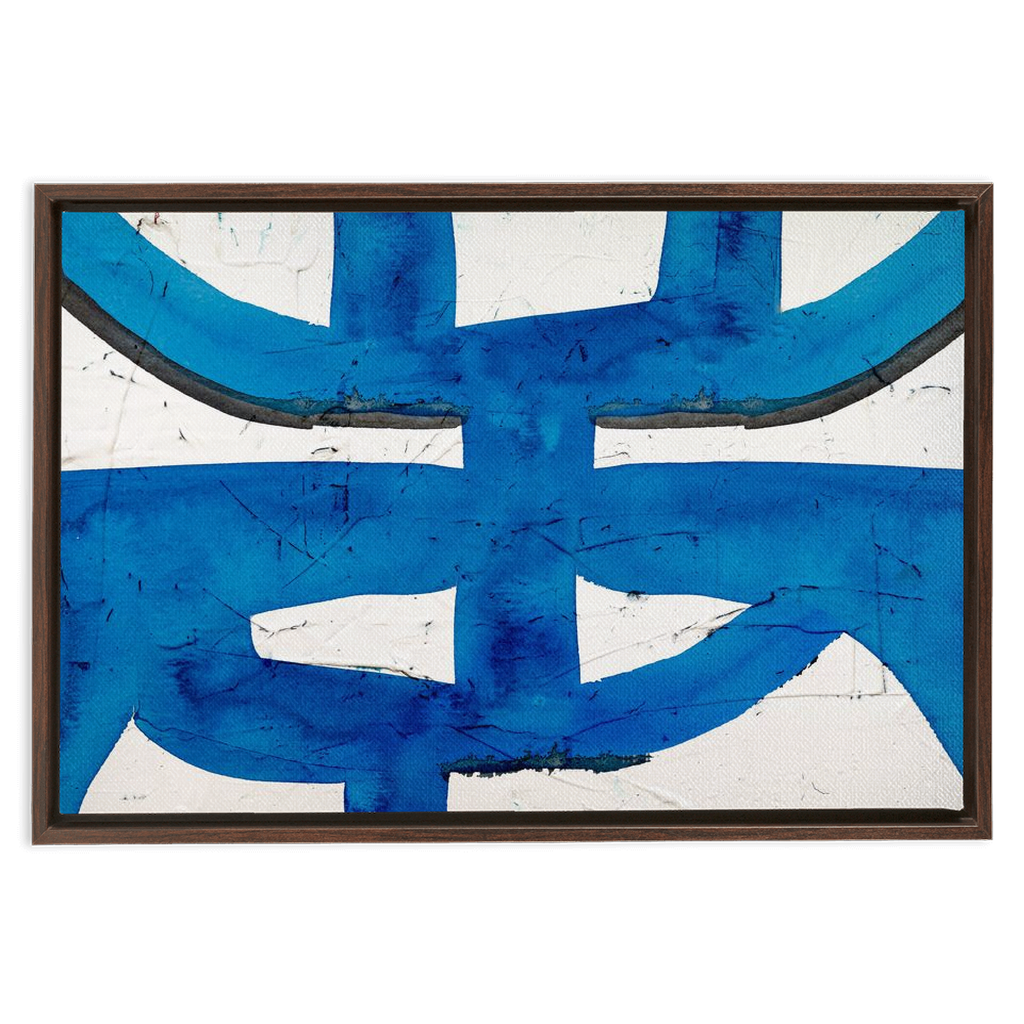 Blue Glyph Framed Canvas