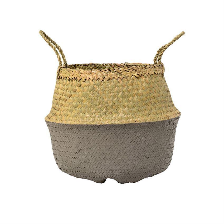 Natural & Grey Seagrass Basket w/ Handles design by BD Edition