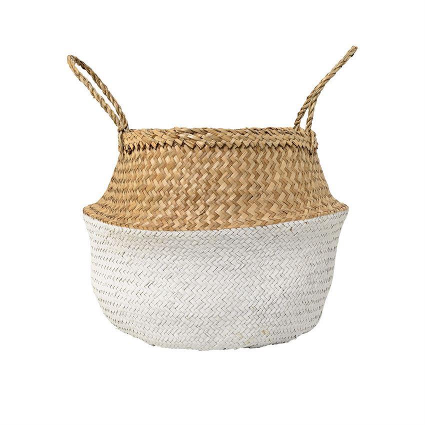 Seagrass Basket w/ Handles in Natural & White