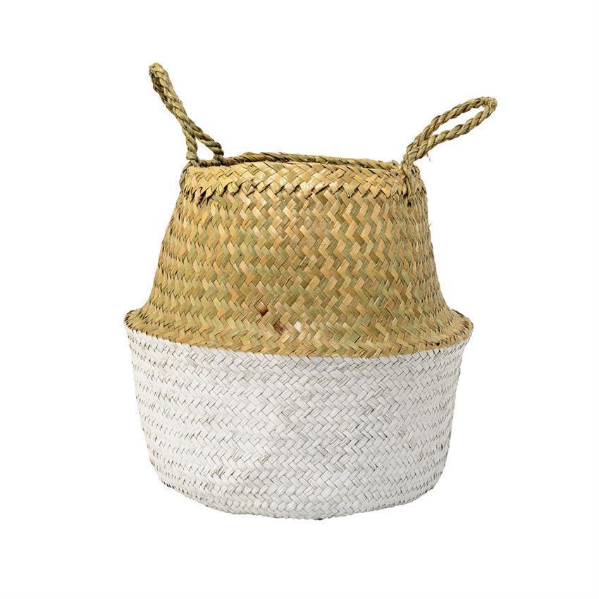 Natural & White Seagrass Basket w/ Handles design by BD Edition