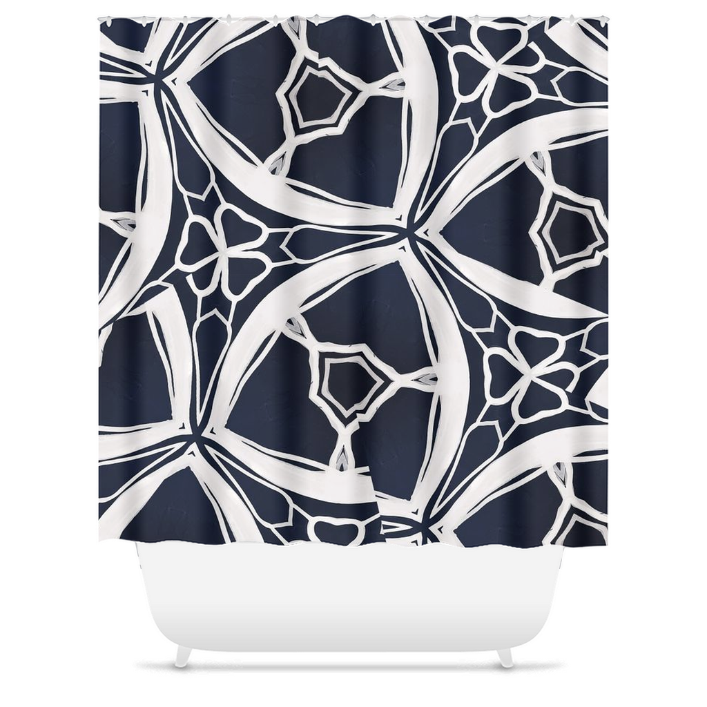 Navy Lace Shower Curtain