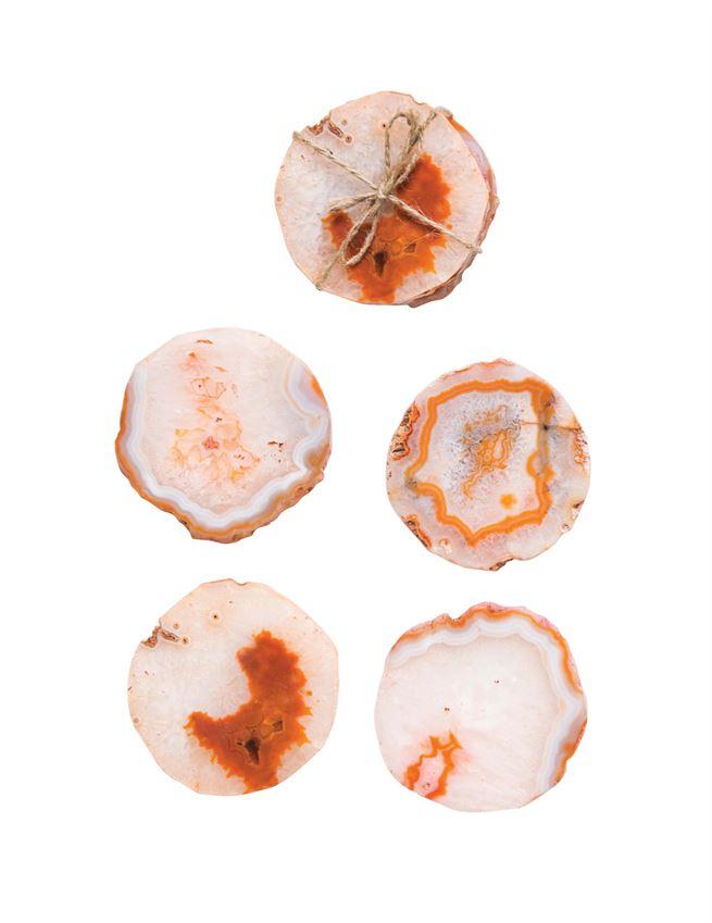 Set of 4 Round Agate Stone Coasters in Apricot design by BD Edition