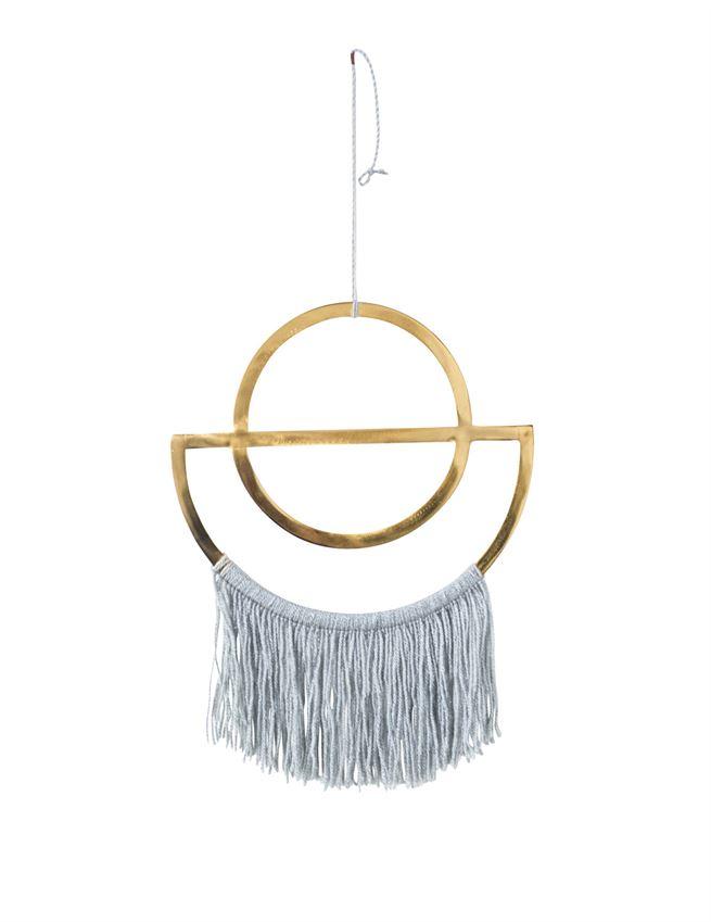 Metal Wall Decor w/ Grey Cotton Fringe in Brass Finish design by BD Edition