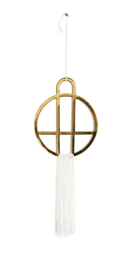 Metal Wall Decor w/ Cream Cotton Fringe in Brass Finish design by BD Edition