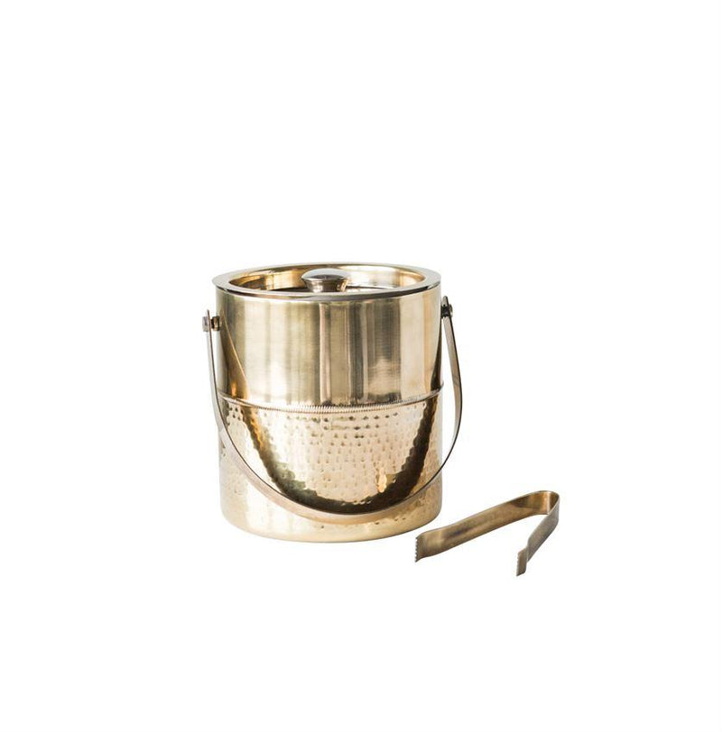 Stainless Steel Ice Bucket w/ Tongs in Brass