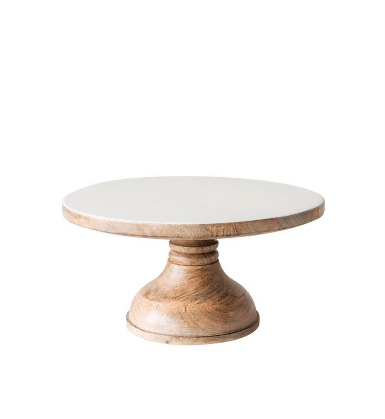 Enameled Mango Wood Pedestal Tray in White