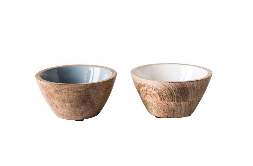 Enameled Mango Wood Bowls, Set of Two