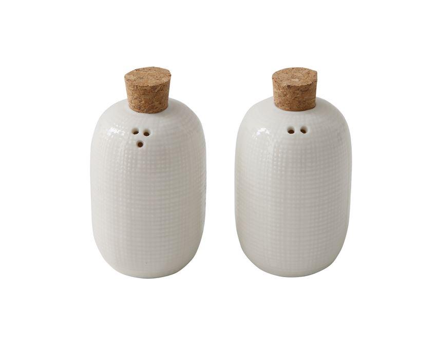 Embossed Ceramic Salt & Pepper Shakers w/ Cork Stoppers design by BD Edition