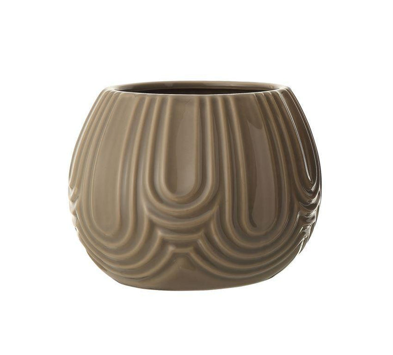 Embossed Stoneware Planter w/ Grey Crackle Finish