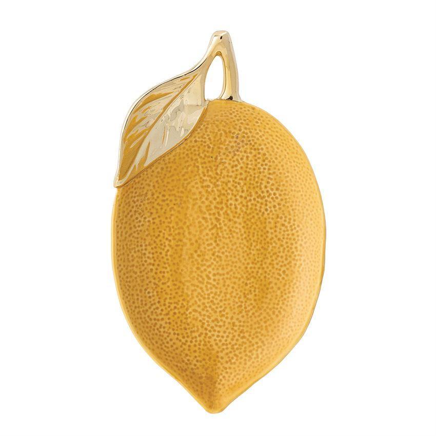 Stoneware Lemon Shaped Dish w/ Gold Electroplating in Yellow